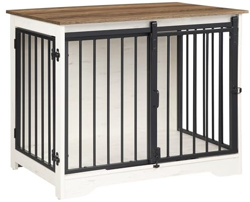 Hzuaneri Hundekäfig Möbel, 81cm hundebox für zuhause, Schiebetüren, 2 Türen, Moderne hundebox Holz Indoor für kleine/mittlere Hunde, Hundekäfig für Zuhause, 55x81x67,5cm, Weiß Braun DFC83614B