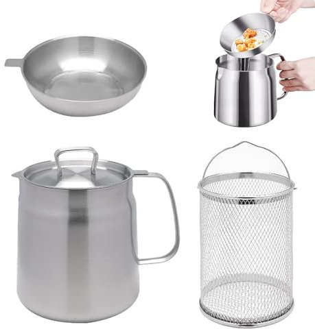 INUIYBU Olla Freidora con Cestillo y Asas, Sartén de Cocina con Colador para Fritas, Pescado y Carne Crujiente - Acero Inoxidable - Herramientas de Cocina