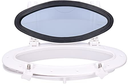 aqxreight Bullauge für Boot,Yacht, Elliptische Ovale Öffnung, Bullauge, Weißes Ovales Bullauge, Gehärtetes Glas, Fenster, Ersatz für Marine, Boot, Yacht, Wohnmobil, 16 X 8-5/8 Zoll