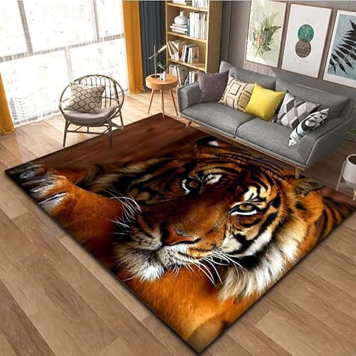 Generisch Teppiche Wohnzimmer 3D Tier Löwe Tiger Leopard Teppich Kinder Jungen Teenager Teppich Schlafzimmer Dekoration Wohnzimmer Modern Weich Kinderteppiche Waschbarer (gelb,160x220cm)