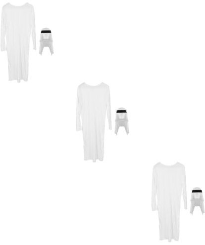 Toyvian 3 Sätze Arabische Kleidung Gewand aus dem Nahen Osten muslimische Kleidung für männer Arabisches Outfit Islamische Abayas Halloweenkostüm Herrenbekleidung Arabisches Gewand Weiß