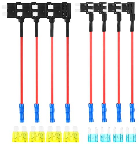 Mini Portafusibles 8 Pcs 12V Fusibles Coche Robacorrientes Adaptador Porta Fusible Add A Circuito Adapter Portafusible con Cable Fuses Tap con Standard Fusible 10A 20A