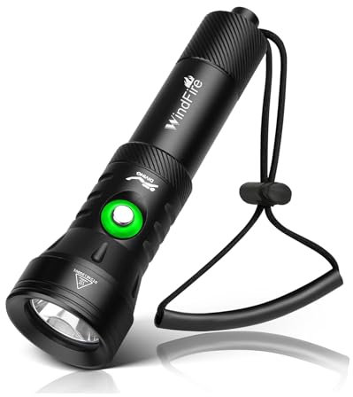 WINDFIRE Lampe de plongée 7 000 lumens lampe de poche de plongée super lumineuse 4 modes lampe de poche sous-marine avec indicateur de puissance, professionnelle lampe de plongée