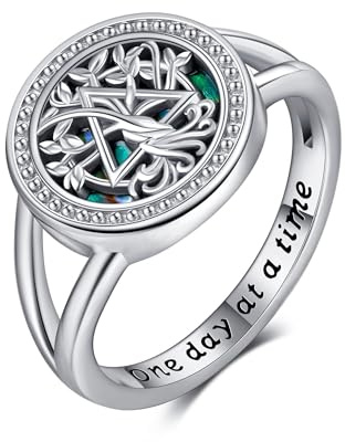 DAYLINLOVE Nüchternheit Geschenke für Frauen 925 Sterling Silber AA Ringe Baum des Lebens Ringe Anonyme Alkoholiker Schmuck nüchtern Geschenke für Frauen Mom