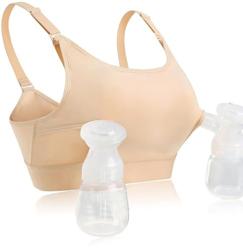 Freihändiger Pump-BH, freihändiger Milchpumpen-BH, Still-BHs zum Pumpen, verstellbare Brustpumpen-Halte- und Still-BH (Beige, XL)