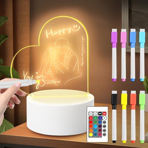 GOEDCH Herzform DIY Schreiben Löschbar Nachtlicht: Nachttischlampe Mit Led Letterboard 3d Nachtlich t, Led Notiztafel Nachtlich t DIY, USB Message Board Urlaub Licht mit Stift für Mama, Kinder