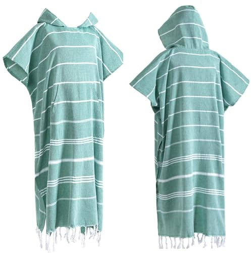 TUOYDJA Adult Hooded Towel 1pcs Cotton Surfing Poncho Changing Robe Swim Cover Up Wearable Towel Green