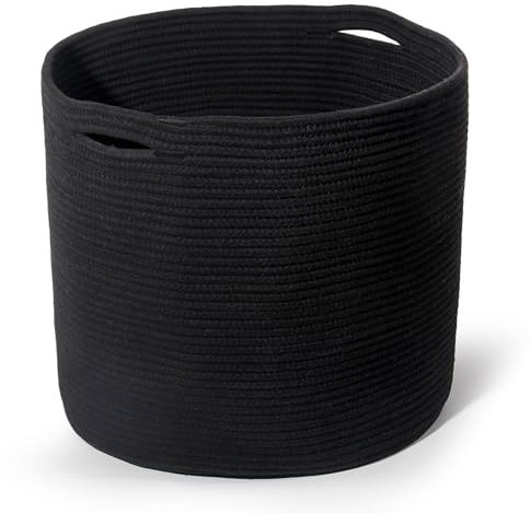 SYLANDO D40*H34cm 39L Waschekorb aus Baumwolle mit Griffen, Aufbewahrungskorb Geflochten, Laundry Baskets, Korb Aufbewahrung für decken, spielzeug, kuscheltier,Kleidung Schwarz