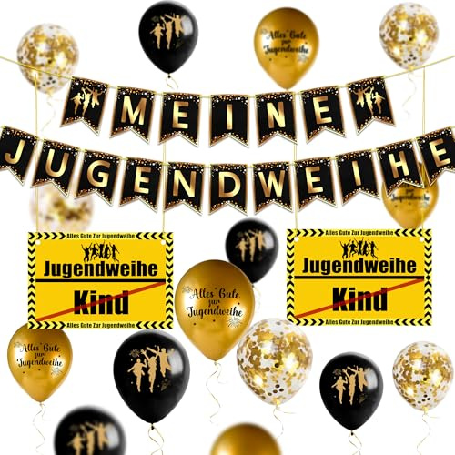 Deko Meine Jugendweihe Junge & Mädchen Gastgeschenke Jugendweihe, Schwarz Gold Thema Banner Luftballons, Jugendliche Schenken Personalisierte Geschenkideen-YBwanli