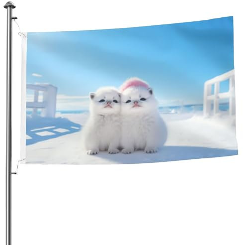 Drapeau double face Le petit chien blanc dans la neige 1,5 x 2,4 m – Bannière décorative robuste pour extérieur et jardin