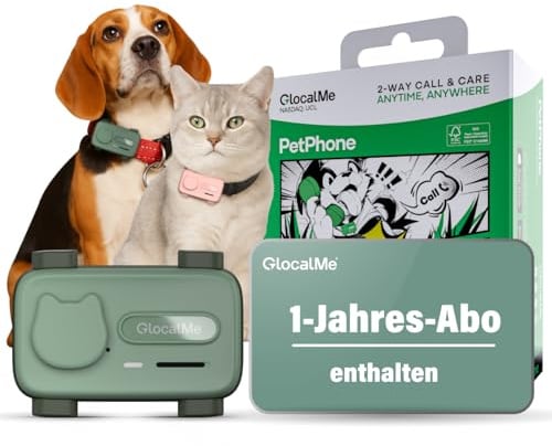 GlocalMe PetPhone GPS Tracker Hund, AI-Gesundheitsmonitor & Aktivitätstracking, Weltweite Live-Ortung & 6 Ortungstechnologien, Weglaufalarm, GPS Tracker Katze (Grün-1Jahr ABO)