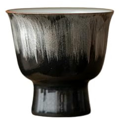 Handgefertigte Keramik-Teetasse mit Schwarz-Gold-Glasur – Maiglöckchen-Tasse, 40 ml