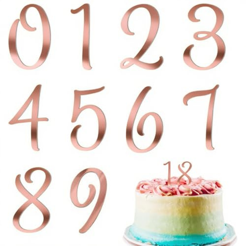AFCJLTO 10 pcs Cake Topper Zahlen 0-9 Geburtstag Tortendeko Kuchenstecker Cupcake, Dekoration Acryl Tortendeko, Geeignet für Geburtstagsfeiern Jeden Alters Hochzeitsparty, Wiederverwendbar, Roségold