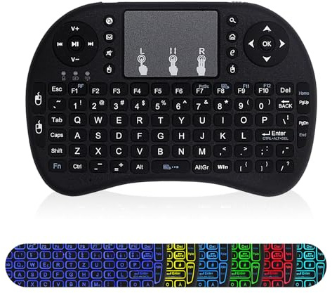XHQHSZ Mini Keyboard Remote Control with Touchpad Mouse, 2.4GHz Wireless USB Dongle, RGB Backlit, for Android TV Box, Smart TV, PC, Laptop, Windows OS, HTPC, Home Theater PC