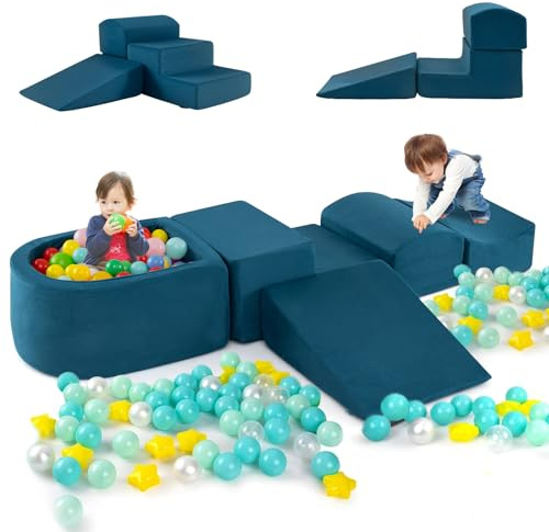COSTWAY 5PCS Parcours Motricité Bébé en Mousse avec Piscine à Balles, Module Motricité Bébé avec Housse Lavable & Amovible, Jouets Éducatifs pour Ramper pour Enfants d'Âge Préscolaire, sans Balles