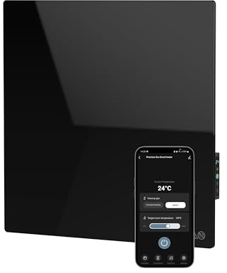 AENO Premium Eco Smart Quadro Wall Heater – 500W Infrarotheizung mit Thermostat, WiFi & Sprachsteuerung, LED-Display, Glasdesign, Infrarot-Heizpaneel, energiesparend & flach (Schwarz)