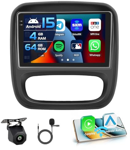 Inefala 4+64G 9'' Android 15 Autoradio pour Renault Trafic 3 /Opel Vivaro B | Radio avec sans Fil Carplay et Android Auto Lien Miroir Radio FM/RDS GPS WIFI Bluetooth SWC