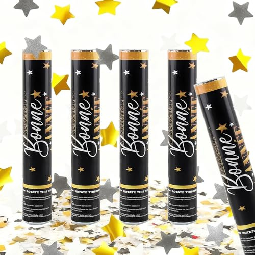 Mineup 4* Konfettikanone, 30cm Konfetti Popper Papier, Party Popper, 3-5m Effekthöhe, Konfetti Shooter, Konfett Kanonen, Abbaubar, Konfett Poppe für Geburtstage, Hochzeiten, Karneval, Party(Stern)