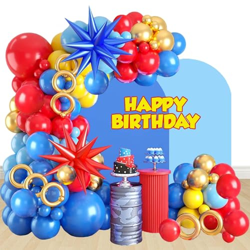 Party Dekoration Set Blau Rot Gelb Luftballons Garland Arch Kit Cartoon Thema Geburtstag Party Deko