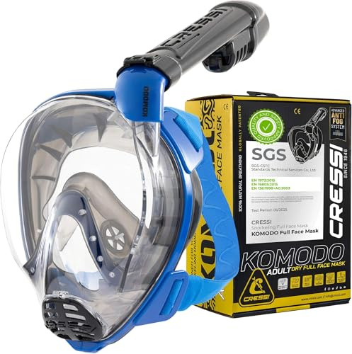 Cressi Schnorchelmaske Vollgesichtsmaske - 180 Grad Panoramasicht - CO2 Sicher - Dry-System mit seitlichem Schnorchel - Verstellbare Bänder für Schnorchelmaske für Erwachsene