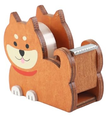 LdawyDE Klebebandabroller, Klebebandspender Holz, Shiba Inu Abroller Klebeband für Klebefilm bis 15-20 mm, Süße Klebestreifen Abroller für Kinder, Lustige Geschenke für Studenten und Kollegen, Braun