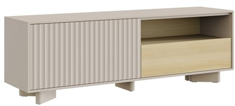 Selsey TV Schrank 140 cm Kaschmir Eiche Vicenza – Sideboard Wohnzimmer und Lowboard stehend, modernes TV Board mit gefrästen Türen, Schublade und offener Nische, TV Möbel und Fernsehschrank