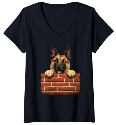 Femme Mur de Briques pour Chien Malinois Belge drôle T-Shirt avec Col en V