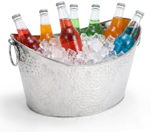 EVOKK 33L Silver Stainless Steel Ice Bucket with Hemp Rope Handles – Large DrinksChampagne Cooler Tub for Drinks, Parties, BBQs, Home Bars Outdoor Use