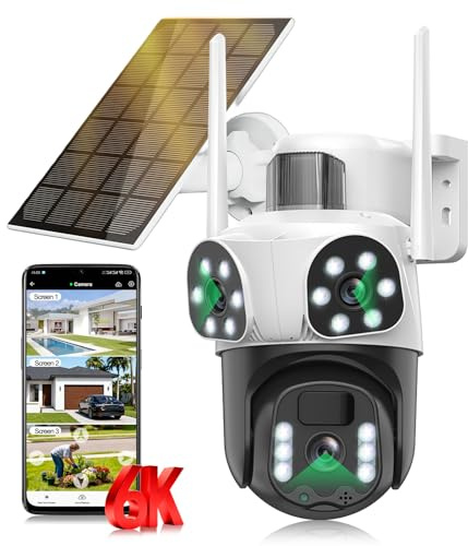 6K Solar Security Camera Outdoor WiFi Wireless 5X Zoom for Home with 3 Lens | 360° PTZ, Auto Tracking, Siren, Night Color, 2-Way Talk, IP66, Great for Doorway/Garage/Yard/Warehouse/Shop Security