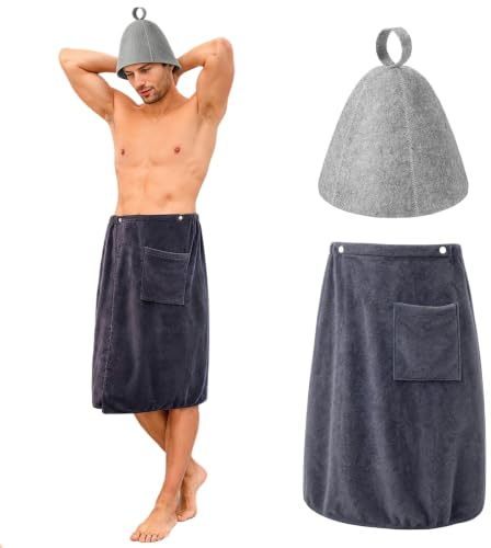 Vetin 2er Set Saunakilt Herren 70x140cm + Saunahut aus Filz | Filz, schnelltrocknend leicht Sauna Wellness Spa Strand