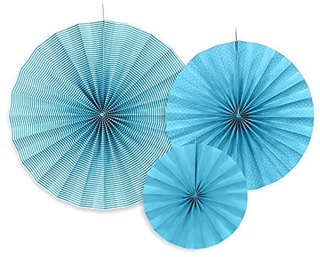 PartyDeco RPK1-001 Packung mit 3 Papierrosetten, hellblau
