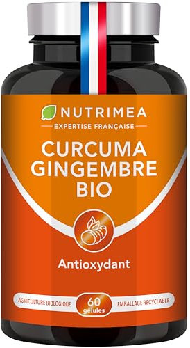 CURCUMA - Extrait de Curcuma BIO Titré à 95% en Curcuminoïdes - Avec Gingembre BIO - Anti Inflammatoire & Antioxydant - Douleurs Articulaires - Nutrimea - 60 Gélules Vegan - Fabriqué en France