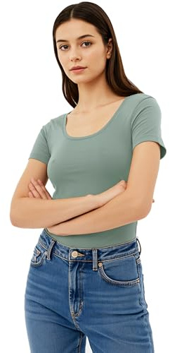 Emmalise Scoop Neck Short Sleeve Tee for Women Basic Clothing Tshirt - Junior to Plus Sizes ... - Grey - Medium
