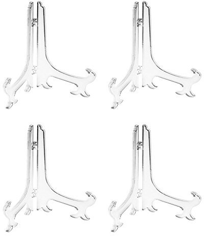 Tincogo 12 Clear Plastic Easels or Stand / Plate Holders to Display Pictures or Other Items at Weddings, Home Decoration, Birthdays, Tables (4 Pack)