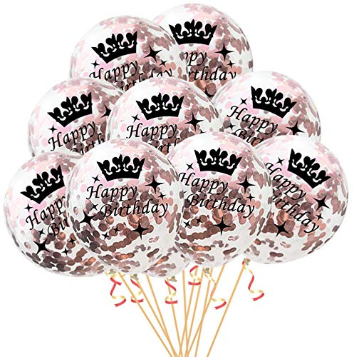 Oblique Unique® Konfetti Luftballon Set Happy Birthday für Geburtstag Feier Party Ballons 10 Stück Rosegold