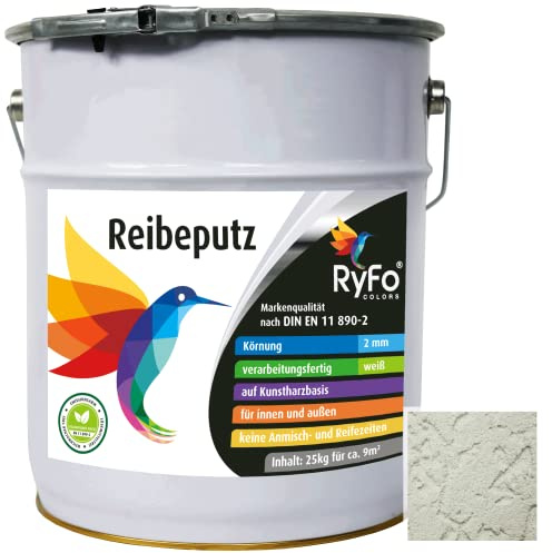 RyFo Colors Reibeputz 2mm 25kg - Fassadenputz, Oberputz, Edelputz, Strukturputz, Fertigputz weiß für innen und außen, witterungsbeständig, weitere Körnungen und Optiken wählbar