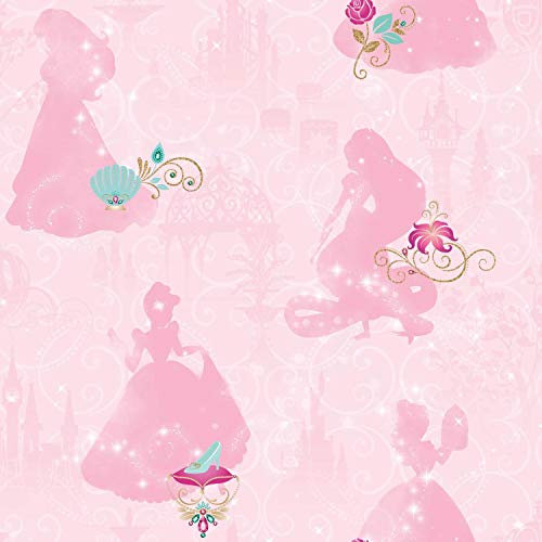 RoomMates RMK11170RL Disney Princess Peel and Stick Wallpaper, Pink, Sample