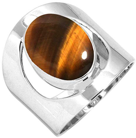 Jeweloporium 925 Silber Ringe für Damen Braun Natürlich Tigerauge Edelstein Boho Silber Ringe Größe 54(17.2) Engagement Geschenk Handgefertigt Schmuck