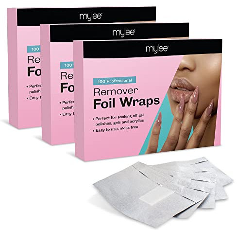 Mylee 100pcs Box Gel Nail Polish Remover Aluminium Foil Wraps with Pre-attached Lint-Free Cotton Pads for Fast & Gentle Gel Polish Removal (3x Boxes)