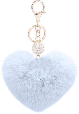 Porte-clés avec pompon en fausse fourrure en forme de cœur pour femme - - Taille S