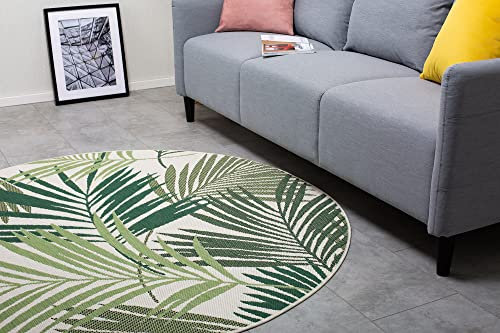 Domdeco In- & Outdoor Teppich Rund Dave, aus wetterfester, robuster Kunstfaser in klassischen & modernen Styles, für Terrasse/Balkon oder auch für Innen, Grün in Ø160cm