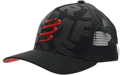 COMPRESSPORT Trucker cap-Protezione Solare-Cappello con Rete-Visiera Ampia e Curva-Regolabile-Prima o Dopo l'allenamento-Taglia Unica, Nero, Unisex-Adulto