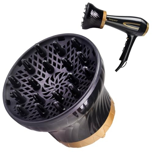 Beper C301ABE001 – Diffusore universale per asciugacapelli, Per capelli ricci e mossi, senza capelli crespi, Adatto alla magio parte degli asciugacapelli, Nero, Diametro da 3.5 a 8 cm