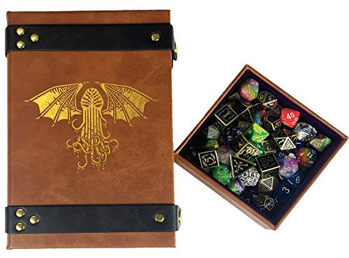 Fantasydice Cthulhu Tome Rolling Magic Book Tray in Buchform für alle Tisch-RPGs wie D&D, Call of Cthulhu, Shadowrun, Gold/Lila