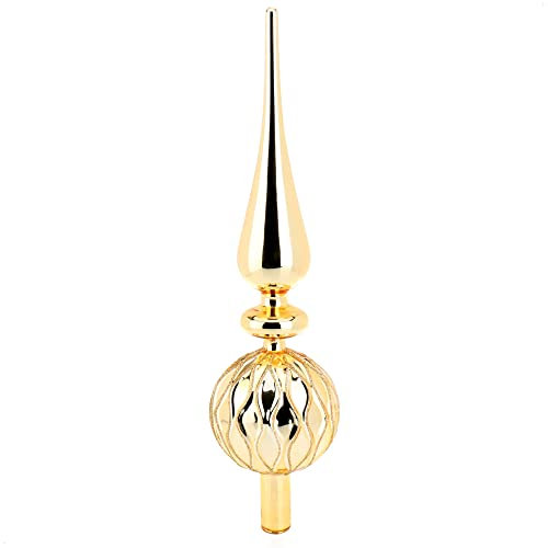 com-four® Weihnachtsbaumspitze glänzend - Christbaumspitze aus echtem Glas für Weihnachten - Tannenbaumspitze für den Christbaum (31cm - Inkagold)