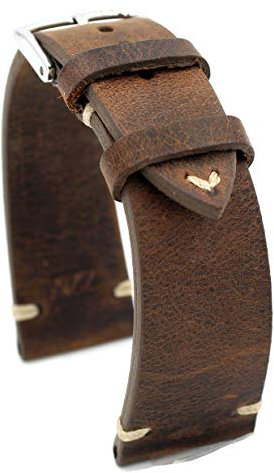 RIOS1931 Sagittarius Vintage Rindsleder Uhrenarmband handgemacht in Deutschland Robust 22mm braun Mooreiche