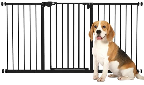 PawHut Cancellino per Cani e Animali Domestici 3 Estensioni Larghezza Regolabile 74-80/91.5-100/104-117.5/121.5-130/141.5-147.5 cm, Cancello per Cani con Chiusura Automatica, Nero