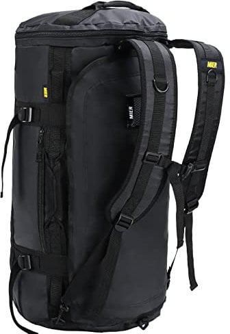 MIER Reisetasche große Sporttasche wasserdicht Sportrucksack mit Schuhfach umwandelbar in Rucksack, Schwarz, 90L