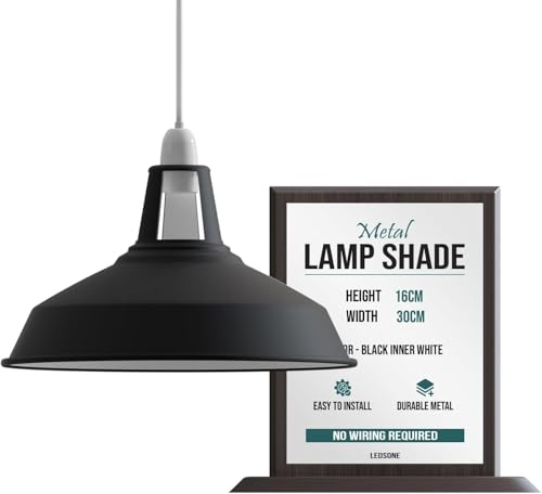 LEDSone Lampenschirme aus Metall im Vintage-Retro-Stil, antike Schirme für Deckenleuchten, Lampenschirme (Schwarz, innen weiß)