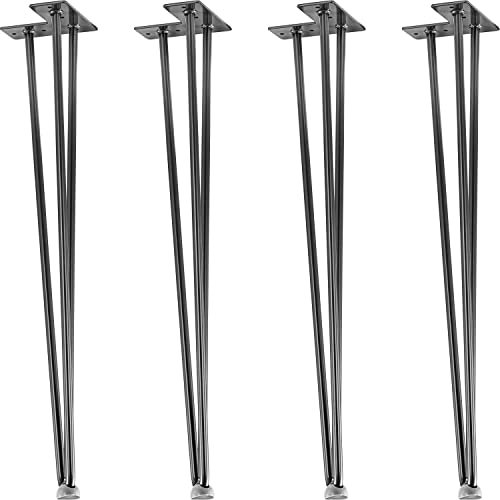 STILISTA Set de 4 Pieds de Meuble Hairpin Legs avec Trois tiges 30 à 70 cm, Noir ou argenté, 60 cm argenté